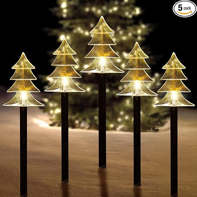 ILLUMINEW Outdoor Christmas Decorations, Solar Christmas Pathway Lights, Set of 5 Waterproof Landscape LED Lights | Lumora