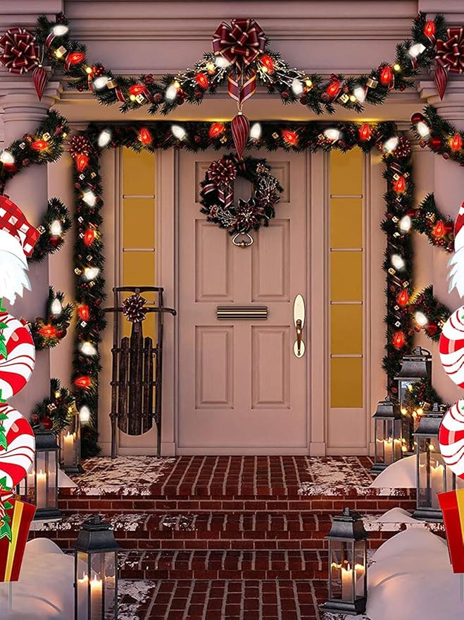 C9 Christmas Lights, 25FT Christmas C9 String Lights with 26 Red White Bulbs, Hanging Christmas Decoration Lights for Outdoor Patio Party Garden Yard-Green Wire