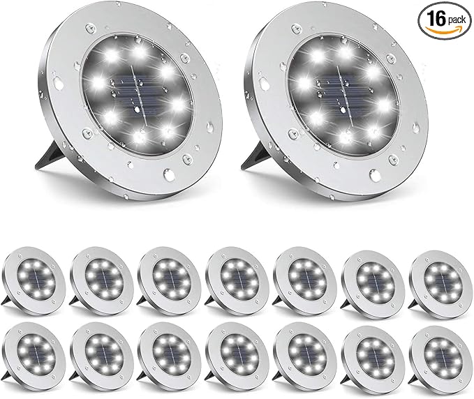 ZGWJ Solar Ground Lights,16 Pack Waterproof Solar Garden Lights, Upgraded Outdoor Garden Waterproof Bright in-Ground Lighting, Landscape Lighting for Pathway,Yard,Deck,Lawn,Patio,Walkway White