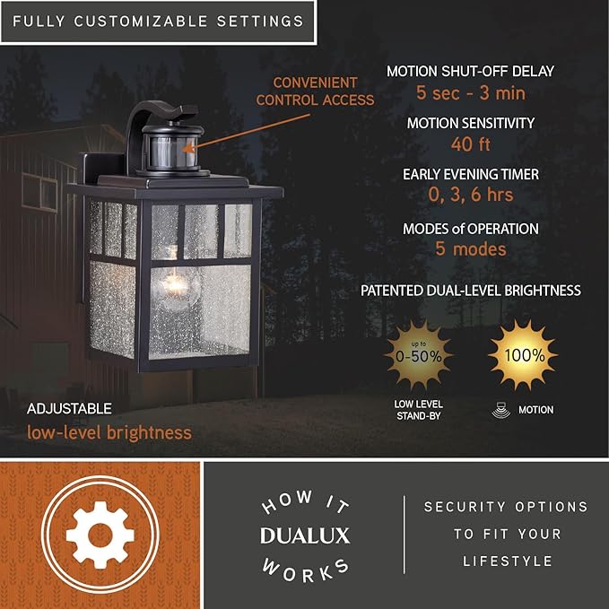 VAXCEL Mission Bronze Motion Sensor Dusk to Dawn Outdoor Mission Wall Light | Lumora