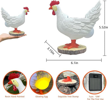 Solar Garden Statues Outdoor Decor, Miniature Chicken Egg Lamp Figurine Mother’s Day Decorations Chickens Lights with Egg in Butt LED 3D Sculpture for Patio, Lawn - Unique Christmas Housewarming Gift