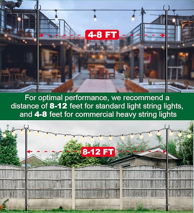 10ft String Light Poles for Deck Fence, Light Poles for Outdoor String Light, Perfect for Garden, Backyard, and | Lumora