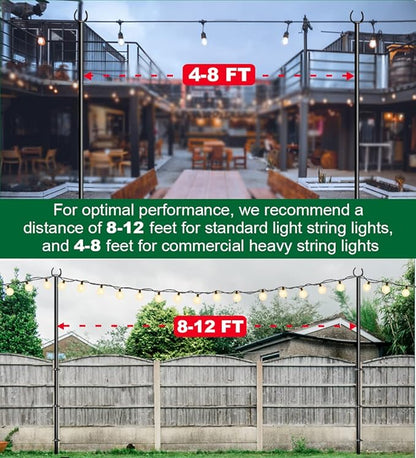 10ft String Light Poles for Deck Fence, Light Poles for Outdoor String Light, Perfect for Garden, Backyard, and Patio Lighting Stand for Parties, Wedding - Matte Black Finish - 2 Pack