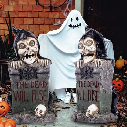 HUYIENO Solar Halloween Decoration Graveyard Tombstone Solar Garden Lights Resin Material for Halloween Party Decorations Outdoor Lawn Walkway Decor-Hat