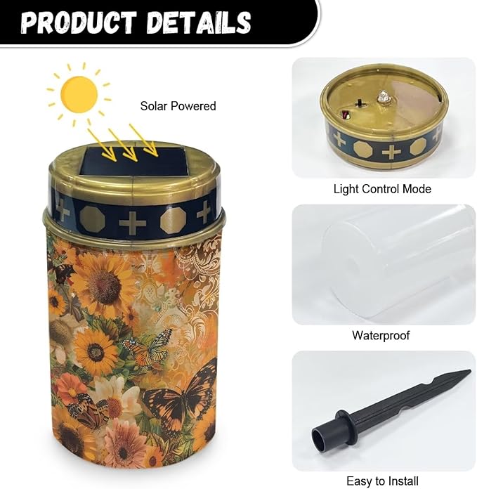Flowers Butterfly Solar Powered Garden Lights Outdoor Solar Lights Waterproof Solar Yard Light Solar Lights for Path Walkway Landscape Path Lights