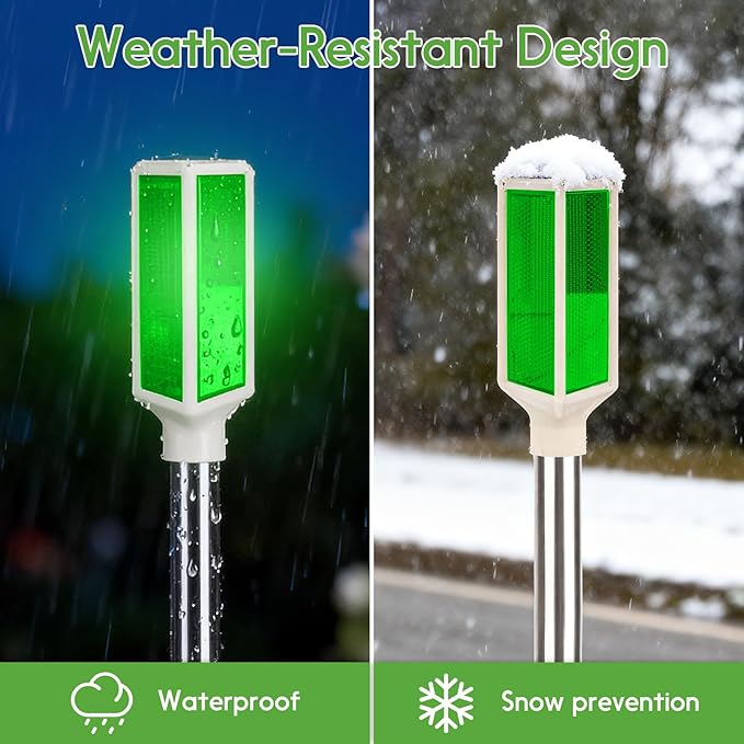 5 PCS Solar Driveway Markers, Solar Powered Driveway Lights on Poles, Outdoor Landscape Reflectors for Snow Road, Yard, Parking Lot, and Sidewalk (Green)