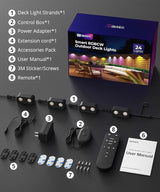 Outdoor Deck Lights 24 Packs, Smart RGBCW Fence Light, 100+ Scene Modes, Dual Lens LED String Lights with | Lumora