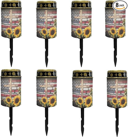 US Flag-Cross-Sunflower Solar Garden Lights Outdoor LED Lantern Pathway Stake Lights Solar Waterproof Solar-Powered Fairy Lights for Outside Landscape Lighting,Wall Light Auto On/Off