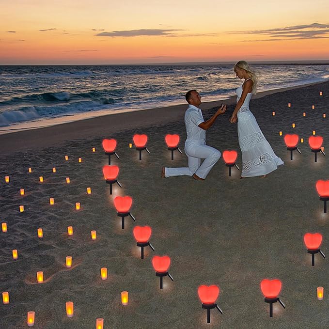 Valentines Day Red Heart Solar Lights Outdoor, 2Pcs Waterproof Valentines Day Solar Garden Light LED Heart Lights Wedding Decorations for Yard Walkway Outside (Pink)