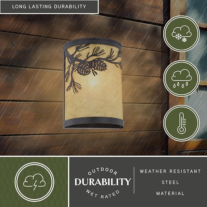 VAXCEL Douglas 1-Light 8 in. Wide Warm Bronze Indoor-Outdoor Rustic Flush Mount Wall Sconce with Pinecone Cutout | Lumora