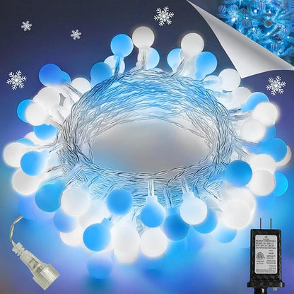 43FT Connectable String Lights Indoor Outdoor | 100LED Blue and White Globe Fairy Lights Plug in 13 Modes with Timer | Christmas Light for Bedroom Classroom Wedding Party Christmas Tree Decorations