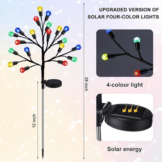 2 Pcs 40 LED Christmas Solar Pathway Lights Outdoor Decoration 28" Christmas Yard Stake Light Waterproof Solar Xmas Decoration 8 Modes Pineapple Ball Tree for Walkway Path Garden Patio