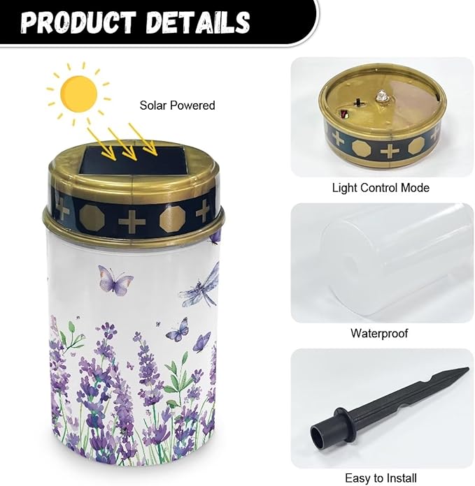 Purple Floral Cemetery Solar Lights Solar Yard Lights for Cemetery Solar Lights Grave Decorations for Cemetery Mom Solar Outdoor Lights Waterproof Sympathy Memorial Lights