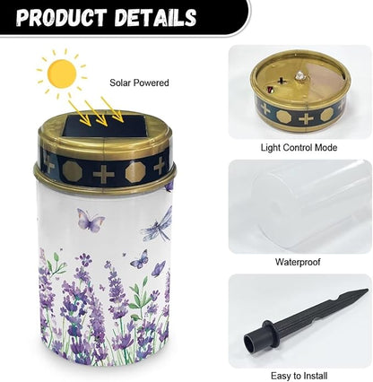 Purple Floral Cemetery Solar Lights Solar Yard Lights for Cemetery Solar Lights Grave Decorations for Cemetery Mom Solar Outdoor Lights Waterproof Sympathy Memorial Lights