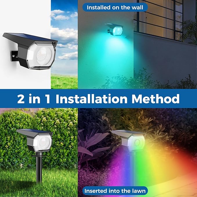 Peasur 6 Pack Solar Spot Lights Outdoor Color Changing, 7 Modes Halloween RGB Solar Powered Waterproof Spotlight | Lumora
