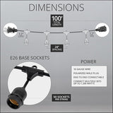 100-ft 50 Suspended Sockets E26 Commercial Patio Light Stringer, Heavy Duty - Outdoor Security Flood Light | Lumora