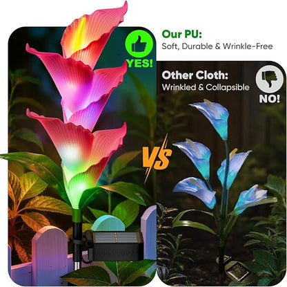 Solar Flowers Lights Outdoor: 4 Pack Color Changing Calla Lily Garden Lights for Yard Pathway Decorations - Waterproof PU LED Solar Powered - Perfect Brithday Gifts for Women Mom Grandma