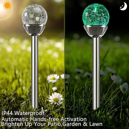 4Pack Solar Glass Crackle Ball Pathway Light Outdoor Waterproof Solar Garden Path Lights Landscape Lighting Decoration (Multi-Colored)