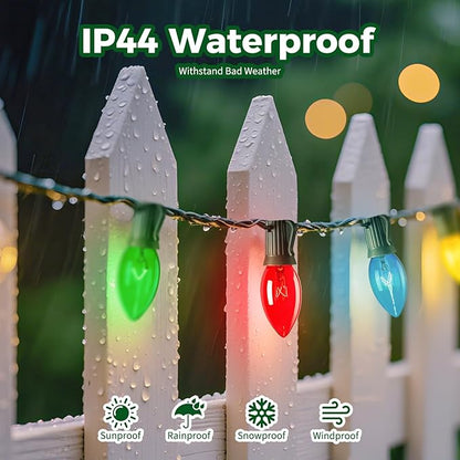 Minetom C9 Bulb String Lights Outdoor 50 Feet Multicolored Christmas Lights Green Wire for Outdoor Patio Room Christmas Tree Party Backyard Decoration, E17 Base, 50 +2 Bulbs