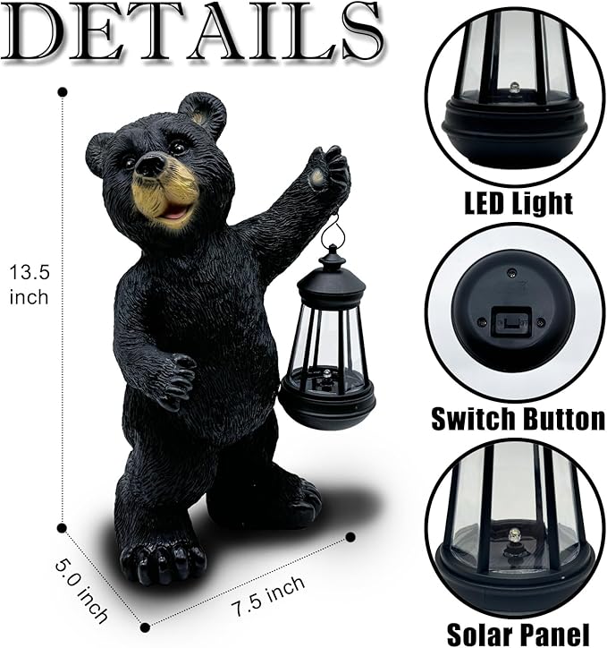 Solar Lantern Garden Statues Decor, 14" Large Outdoor Bear Figurine Lights for Yard Patio Decoration - Unique Christmas Housewarming Gift for Grandma Wowen Mom