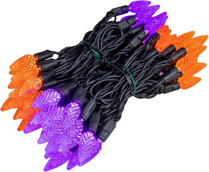 ‎‎‎Novelty Lights 24FT 70 LED C6 LED Halloween String Lights, Outdoor Christmas Tree Commercial Grade LED String Lights, Christmas Lights Outdoor Tree Decorations Outdoor (Purple/Orange)