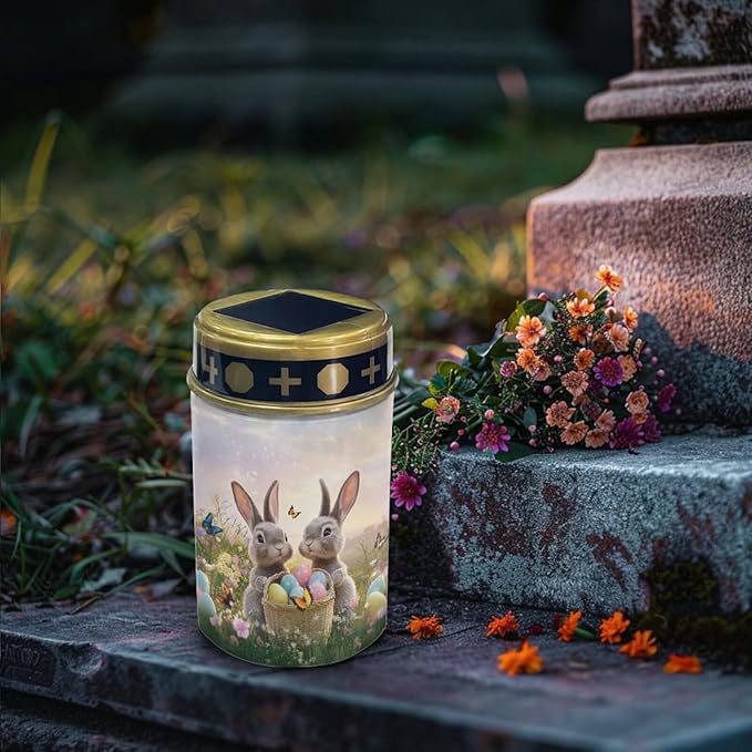 Easter Rabbit Eggs Solar Garden Lights Outdoor Decorative Solar Stake Lights-Waterproof Warm White LED for Remembrance Gifts Cemetery Grave
