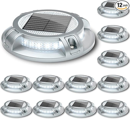 SIEDiNLAR Solar Driveway Lights Outdoor 4 Modes 40 LEDs Dock Driveway Markers Deck Light Waterproof for Step Ground Walkway Pathway Yard Garden, White/Warm Dynamic Lighting (12 Pack)