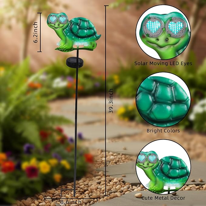 Turtle Decorative Garden Stakes with White LED Lights Display I Love U, 39.3" Solar Turtle Garden Decor Outdoor for | Lumora