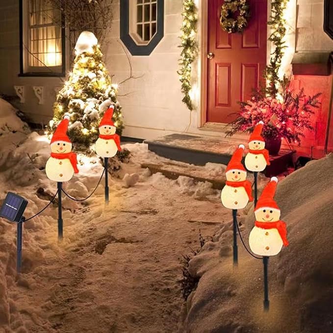 5PACK/Set Christmas Decorations Outdoor,Snowman-Shape Solar Christmas Stakes Lights,Solar Xmas Snowman Pathway Lights,Waterproof Sola r Walkway Landscape Light for Xmas Winter Patio Yard Garden Porch