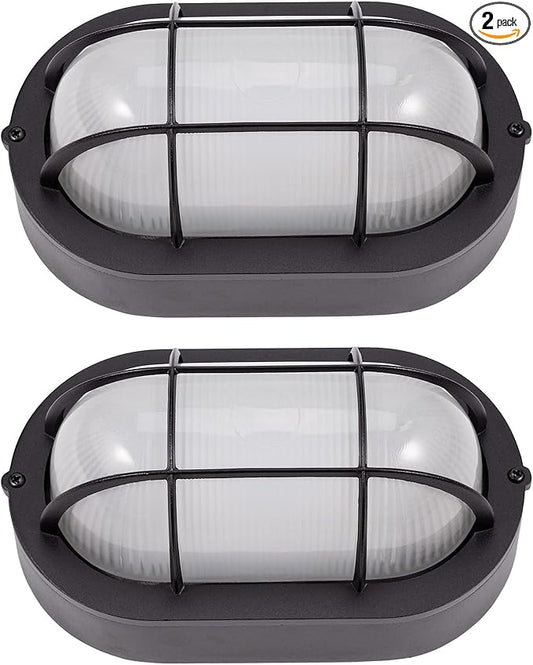 GRUENLICH LED Bulkhead Light, Flush Mount for Wall or Ceiling, 6W, 600 Lumen, Dimmable 5000K Daylight White, Aluminum Housing, Outdoor Rated, Black Finish, 2-Pack