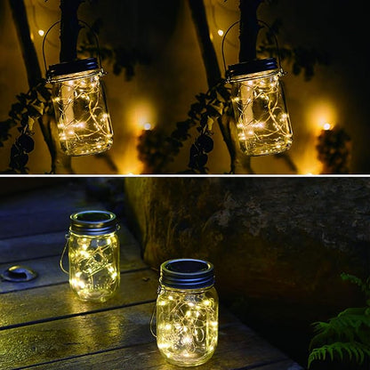 CANDLE CHOICE Solar Powered Mason Jar Lights Outdoor Waterproof 30 Mini Warm White LED Fairy Starry Firefly Lanterns Garden Table Patio Backyard Tree Lawn Porch Wedding Christmas Decorations 6 Pack