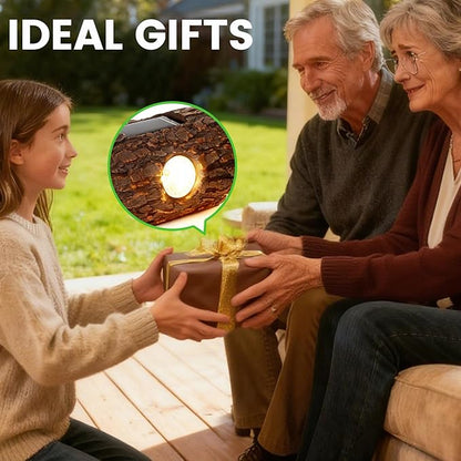 Solar Garden Lights Outdoor Decorative, 2 Pack Rustic Tree Stump Solar Pathway Lights IP65 Waterproof, Auto On/Off Yard Decor for Patio, Lawn, Flower Bed, Steps, Unique Garden Gifts, Warm White