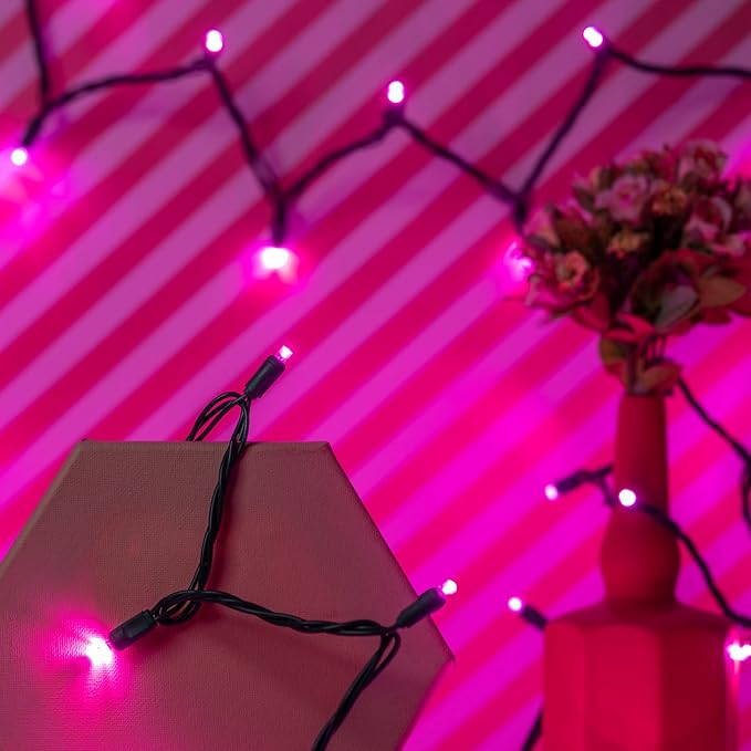 YULETIME Pink One-Piece Wide Angle Christmas Lights 140 Count 48 Feet, 2 Sets 70 LED 24 ft High Waterproof 5mm UL Certified String Light (Pink)