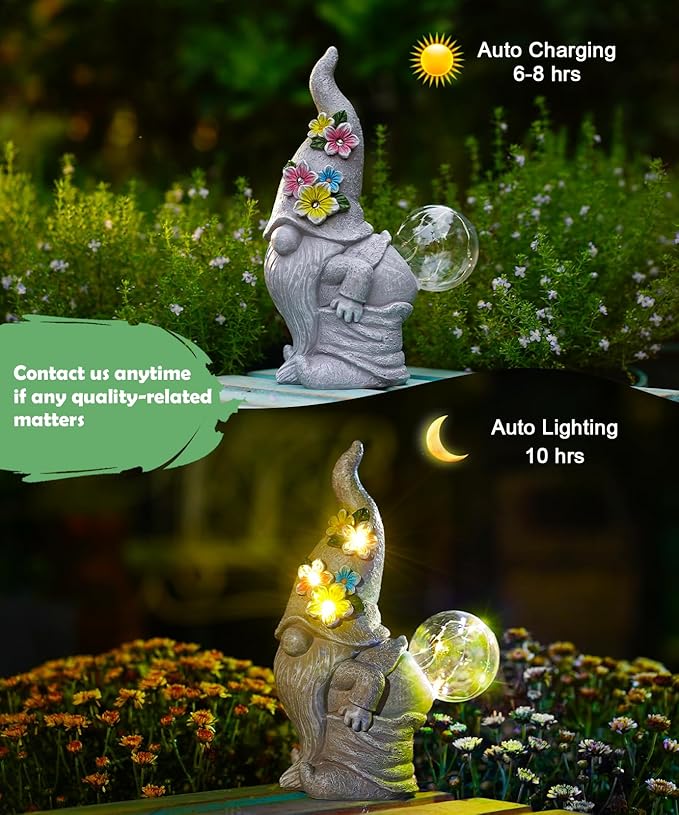 Solar Funny Garden Gnome Statue: Outdoor Sculpture Lights for Yard Lawn Porch Balcony Patio Home Decor - Birthday Gardening Gifts for Women Mom Grandma
