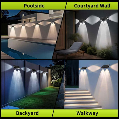 3-Way Solar Fence Lights Outdoor, 6 Pack 3CCT Warm White Cool White 3-Way Solar Deck Lights IP65 Waterproof Fence Light for Outside Stairs Backyard