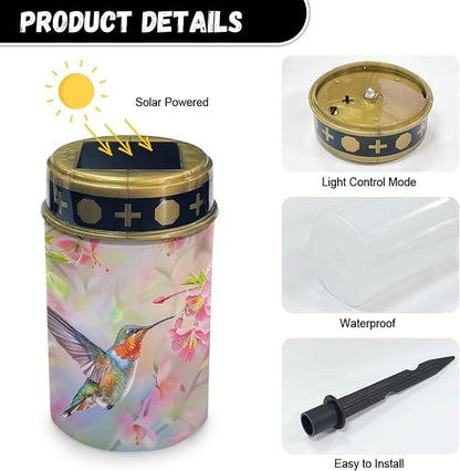 Hummingbirds Solar Pathway Lights Waterproof Solar Outdoor Lights,Solar Stake Lights Solar Lantern Solar Garden Lights, Wall Light Auto On/Off,Cherry Blossom