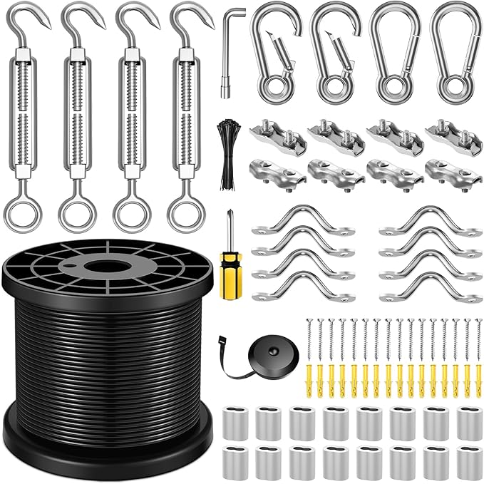 String Light Hanging Kit with 200FT Vinyl Coated Stainless Steel 304 Wire Rope Suspension Kit Included Enough | Lumora