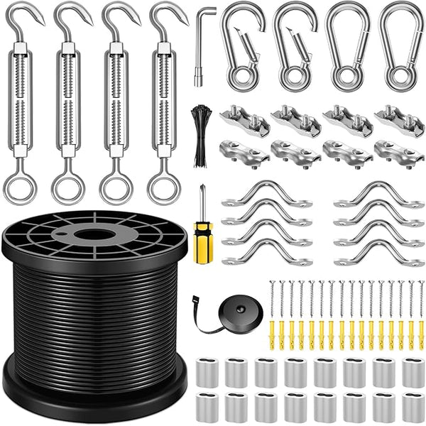 String Light Hanging Kit with 200FT Vinyl Coated Stainless Steel 304 Wire Rope Suspension Kit Included Enough | Lumora