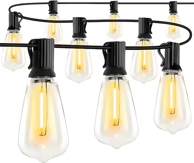 Outdoor String Lights 50FT - 27 LED Patio Lights with Shatterproof ST38 Vintage Edison Bulbs, Waterproof & Connectable for Garden, Porch, Backyard, Party Decor, 2700K Warm White