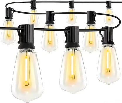 Outdoor String Lights 50FT - 27 LED Patio Lights with Shatterproof ST38 Vintage Edison Bulbs, Waterproof & Connectable for Garden, Porch, Backyard, Party Decor, 2700K Warm White