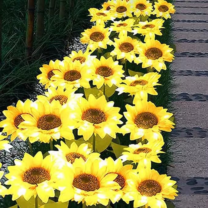 Sunflower Solar Garden Lights, Realistic LED Sunflower Lights Beautiful Solar Waterproof Landscape Decoration Lighting Flower Lights For Pathway Patio Yard Deck Walkway ( Color : Yellow , Size : 10PCS