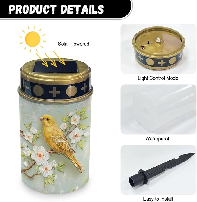 Yellow Hummingbird Solar Light Outdoor Waterproof Lantern Walkway Solar Powered Flameless Candle Led Light Solar | Lumora