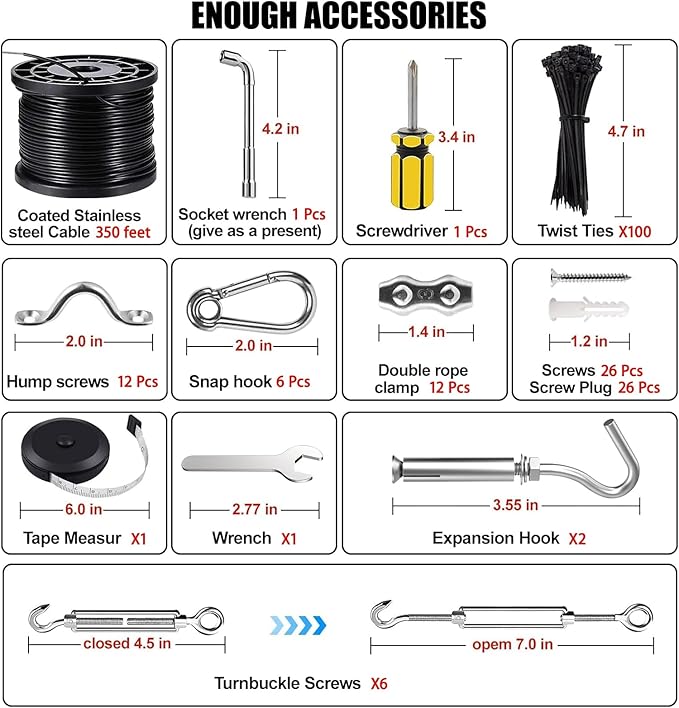 Upgraded Outdoor String Light Hanging Kit, 350ft Globe String Light Suspension Kit w/Expansion Hook, Stainless | Lumora