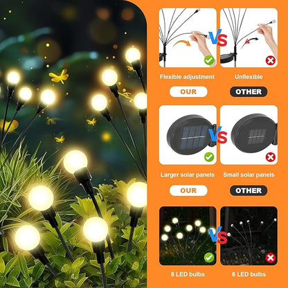 Solar Garden Lights Outdoor - 8 Pack 64LED Solar Powered Waterproof Firefly Lights for Yard Patio Lawn Pathway Decor, Swaying Warm White Glow in The Dark Lights, Unique Gifts for Women & Plant Lovers