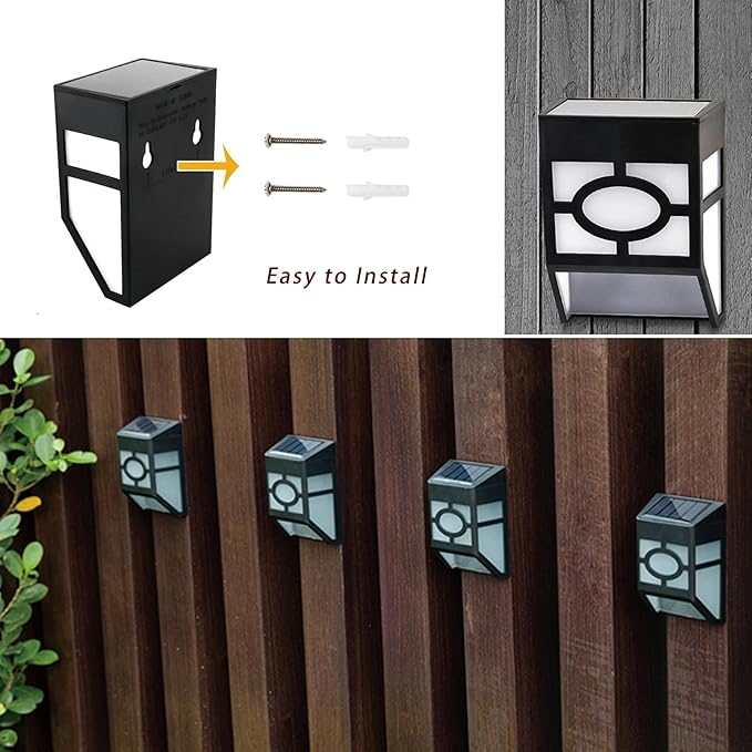 Outdoor Solar Powered LED Wall Lights Waterproof Decorative Lighting for Outside Wall Deck Fence Patio Front Door Stair Steps Landscape Garden Yard Backyard Driveway Path Warm White 6 Pack