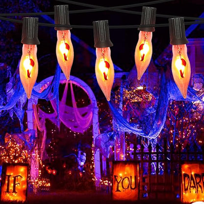Halloween Flickering Flame String Lights, 10Ft Outdoor Christmas Lights 10 Flicker Flame Bulb Light, Plug in Hanging Patio Light for Indoor Outdoor Party Backyard Christmas Halloween Decor