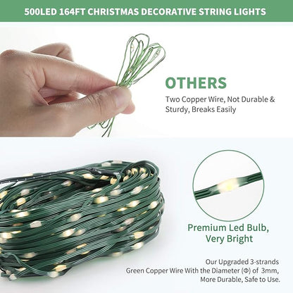 Tcamp 164FT 500 LED Red Christmas Lights, 8 Modes Christmas Tree Lights with Timer Memory Function, Green Wire Starry Fairy String Light for Xmas Tree Outdoor Indoor Decor