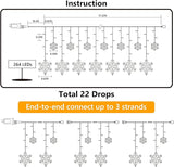 Toodour Christmas Snowflake Lights Outdoor, 17.22ft 264 LED Snowflake Icicle Lights with 22 Drops, Connectable, 8 | Lumora
