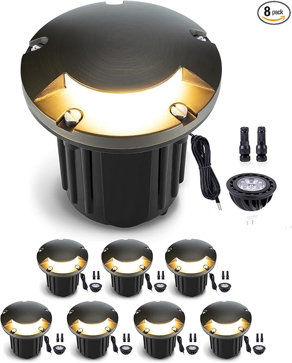 Gardenreet Low Voltage Brass Well Lights - LED Replaceable Bulb 12V In-Ground Weatherproof - Outdoor Path Light | Lumora