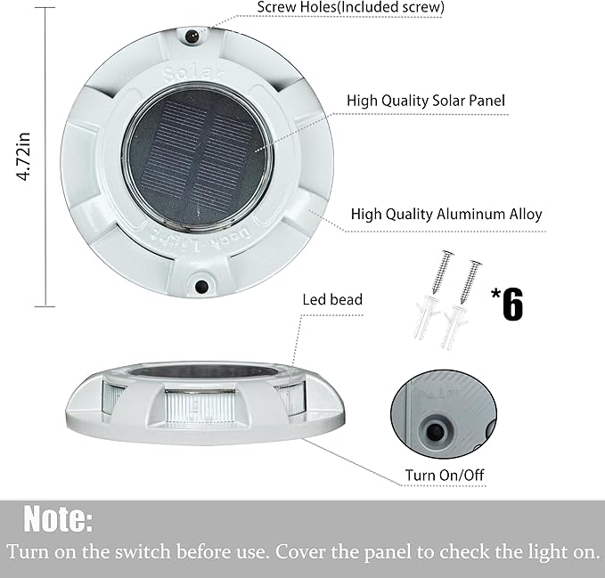 6 Pack Solar Driveway/Solar Deck Marine/ LEDs Dock Lights Solar Powered Warning Step Light Outdoor Waterproof with | Lumora